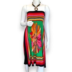 MUNDO MIX BOHO SUNFLOWER PRINT SUMMER IBEACH CASUAL DRESS. WOMEN’S SIZE M/L